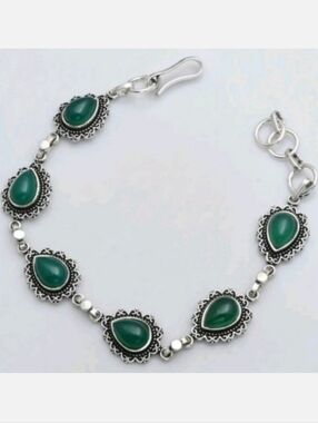 Green Onyx Gemstone (18 Gms) 925 Sterling Silver Handmade Bracelet